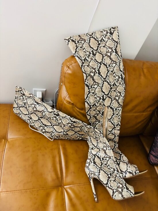Shoes - snake skin print over the knee boots